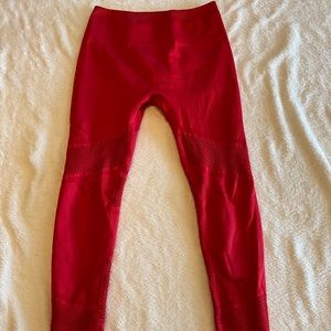 Fabletics Red Ribbed Leggings with Net Accents